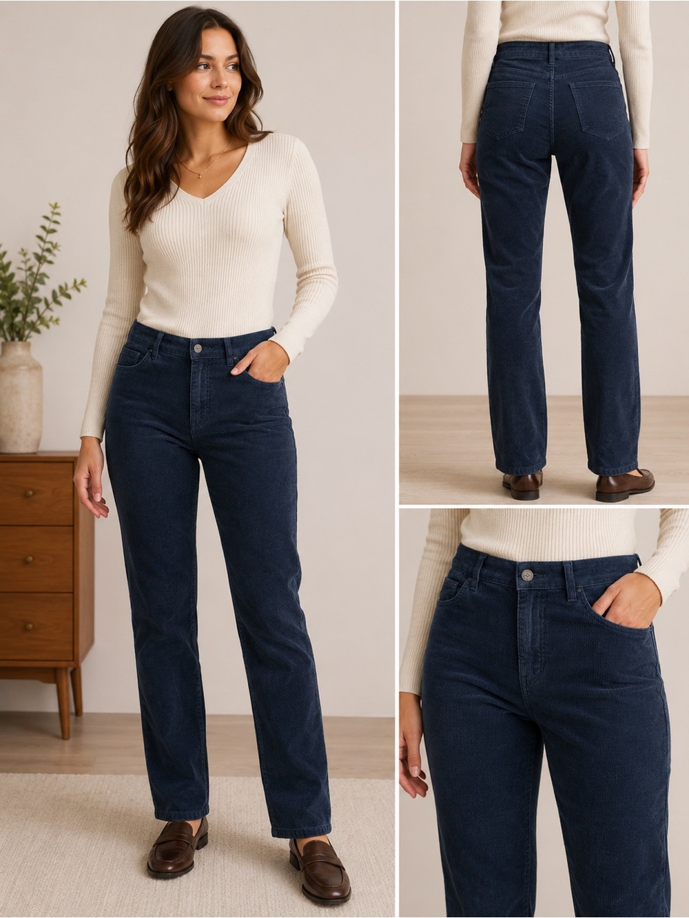 LOFT Blue Corduroy Slim Straight Pants Size 28 Mid Rise Casual